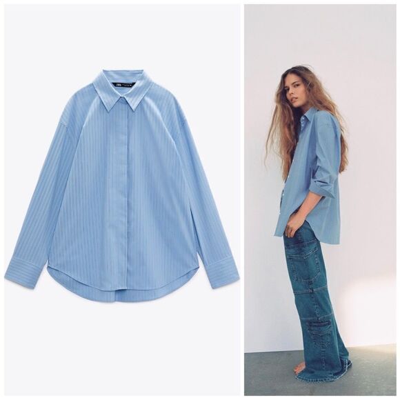 Zara Poplin Striped Shirt New - Picture 1 of 5